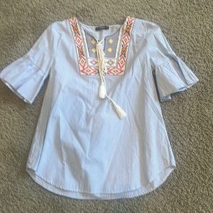 Embroidered Tie Front Blouse